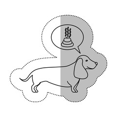 monochrome contour middle shadow sticker with dachshund dog thinkin poop vector illustration