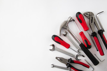 various and many tools on white background