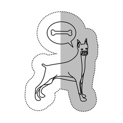 monochrome contour middle shadow sticker with doberman pinscher dog thinkin bone vector illustration