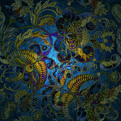 motley floral pattern on spotted  relief background