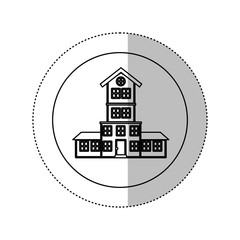 monochrome contour with middle shadow sticker in circle of house with four floors vector illustration