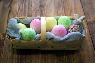 Easter eggs on a wooden table