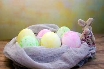 Easter eggs on a wooden table