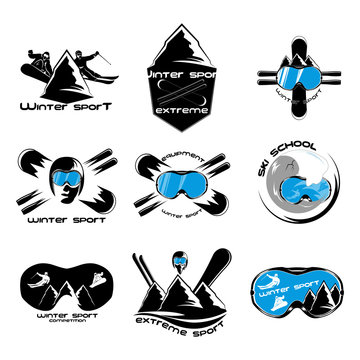 Set winter sport logo design template elements