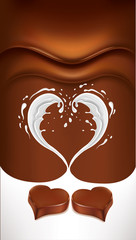 chocolate background with milk heart splash