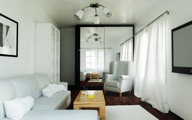 Daily, bright interior of the living room. 3d illustration