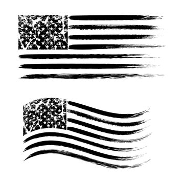 USA American grunge flag set, black isolated on white background, vector illustration.