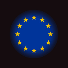 Circle European Union flag, isolated on black background, vector illustration.