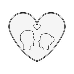 silhouette profile face engagement inside of heart shape vector illustration