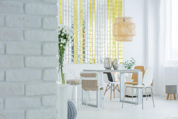 Modern apartment with brick wall