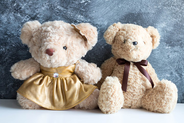 Cute teddy bears sitting on  background for valentine