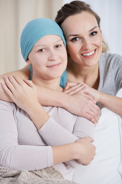 Cancer woman and caring sister