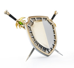 Fototapeta na wymiar Shield and crossed swords. 3D illustration