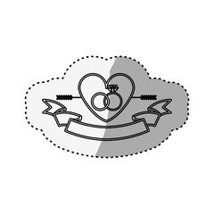 sticker silhouette heart crossed by arrow and rings engagement vector illustration