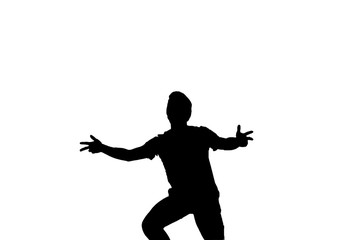 Unknown person silhouette dancing isolated on white background
