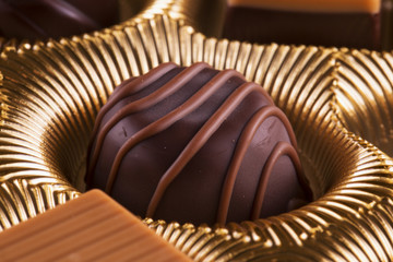Chocolate praline in close up