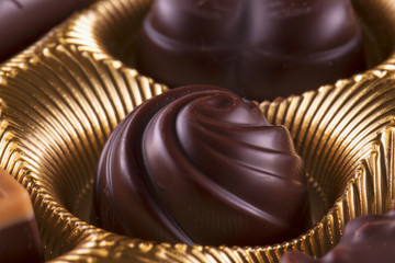 Chocolate praline in close up
