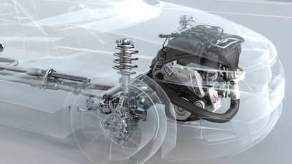 City car structure overview during driving. 3d illustration