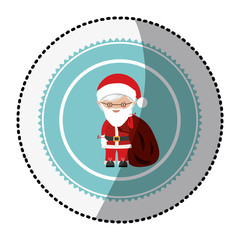 color circle with middle shadow sticker with santa claus with glasses vector illustration