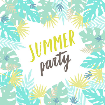 Summer party template. Flyer, poster. Vector hand drawn ilustration