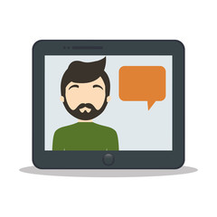 tablet man bubble speech chat vector illustration eps 10