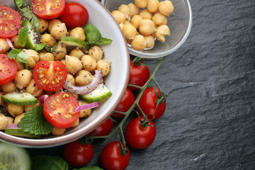 Healthy homemade chickpea and veggies salad, diet, vegetarian, v