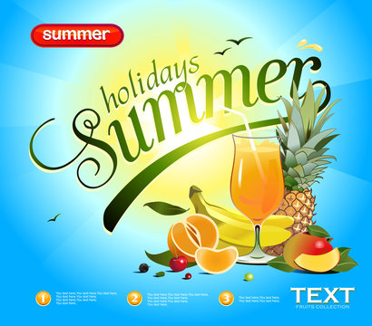 Vector summer background with the image of a tropical fruit
