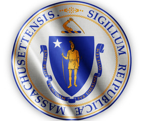 Massachusetts seal waving flag close