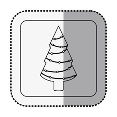 monochrome square with middle shadow sticker with christmas tree vector illustration