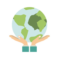 colorful sticker silhouette of hands holding a map of world vector illustration