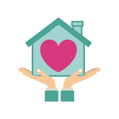 colorful sticker silhouette of hands holding a house with heart inside vector illustration
