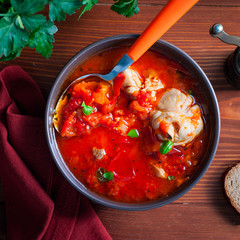 Chakhokhbili - chicken stewed with tomatoes and onions , square