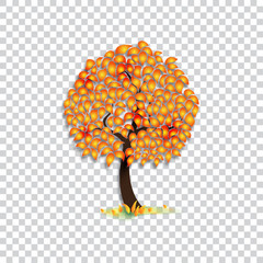 Isolated autumn tree, dense foliage, flat style. Vector image