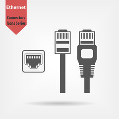 Ethernet connectors and socket with cable symbol for download. Vector icons for video, mobile apps, Web sites and print projects.