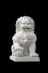 Chinese Imperial Lion Statue, Isolated on black background.