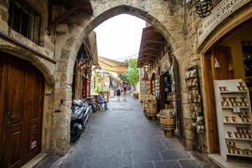 Medieval arched street in the old town of Rhodes, Greece