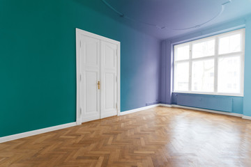 Empty white room with wooden  floor