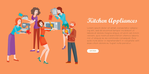 Kitchen Appliances. Set of People on Store Sale.