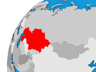 Obraz premium Kazakhstan on globe in red