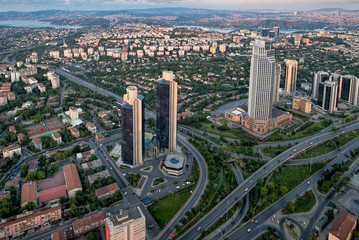 Fototapeta na wymiar Istanbul, Turkey - July 06, 2015: Sabanci tower and İsbank tower, view of Levent in Istanbul