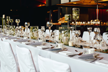 Table covered, served for a banquet in restaurant