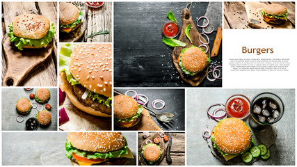 Food collage of burger .