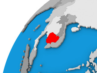 Cambodia on globe in red