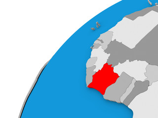 Ivory Coast on globe in red