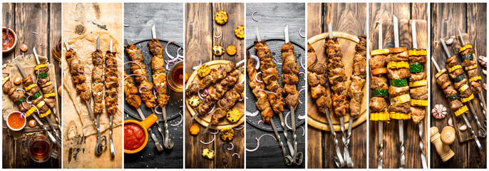 Food collage of shish kebab .