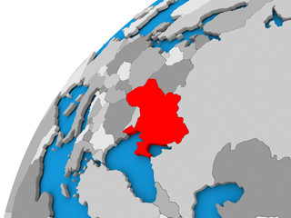 Ukraine on globe in red