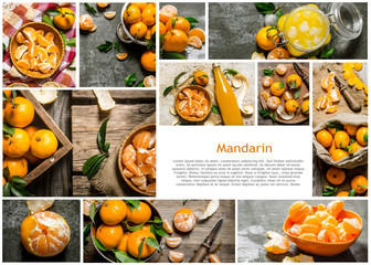 Food collage of fresh mandarin .