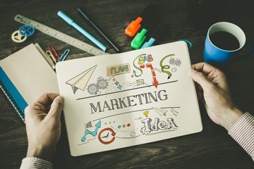 MARKETING sketch on notebook