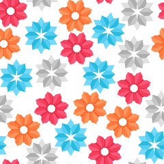 Vector seamless pattern of paper origami color flowers