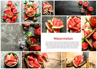 Food collage of fresh watermelon.